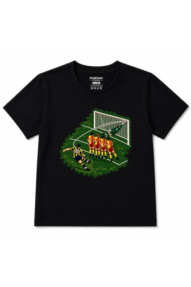 Top Corner Free Kick Football Action Graphic Kids T-Shirt