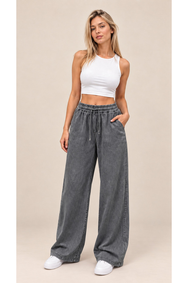 Women's Relaxed Fit Wide Leg Jean Pants (Made from Thin 6-0Ns Denim Fabric)