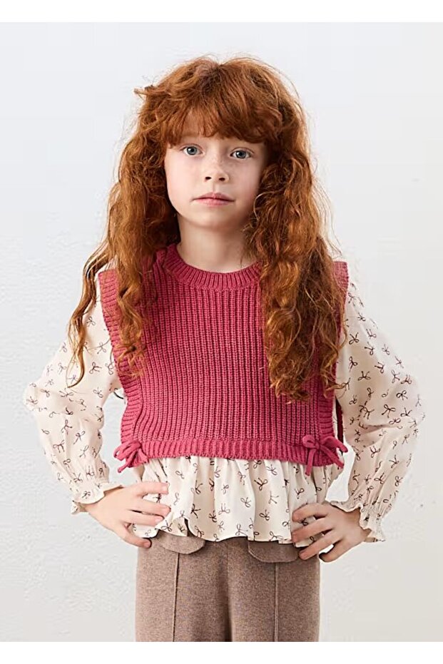 Bluz Looking Like a Tunic-Shaped Vest for Girls^^^^^4036