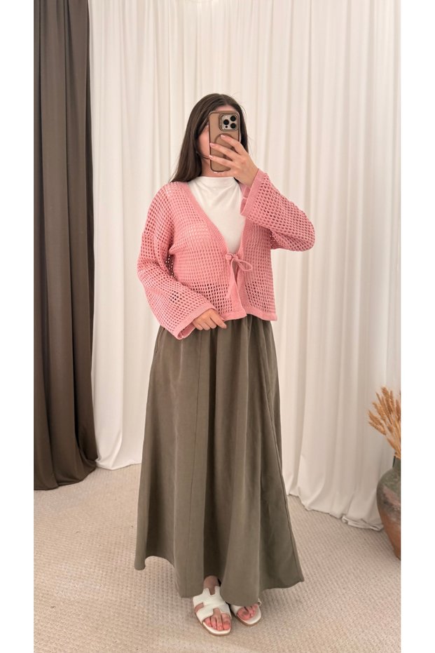 Tied Knit Cardigan - Ers - Pink