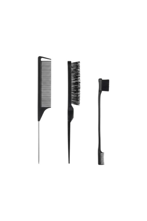 3-Piece Detangling Comb Set, Cat Dog Hair Grooming, Metal Tip Fine Tooth Comb, Detail Brush, Black