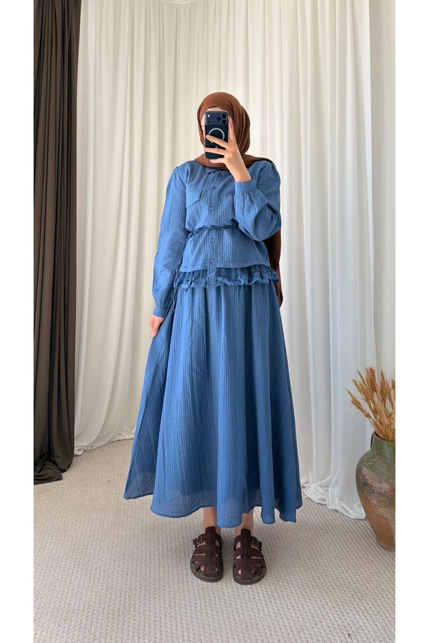 Lace Begonia Skirt Set - 25191 - Blue