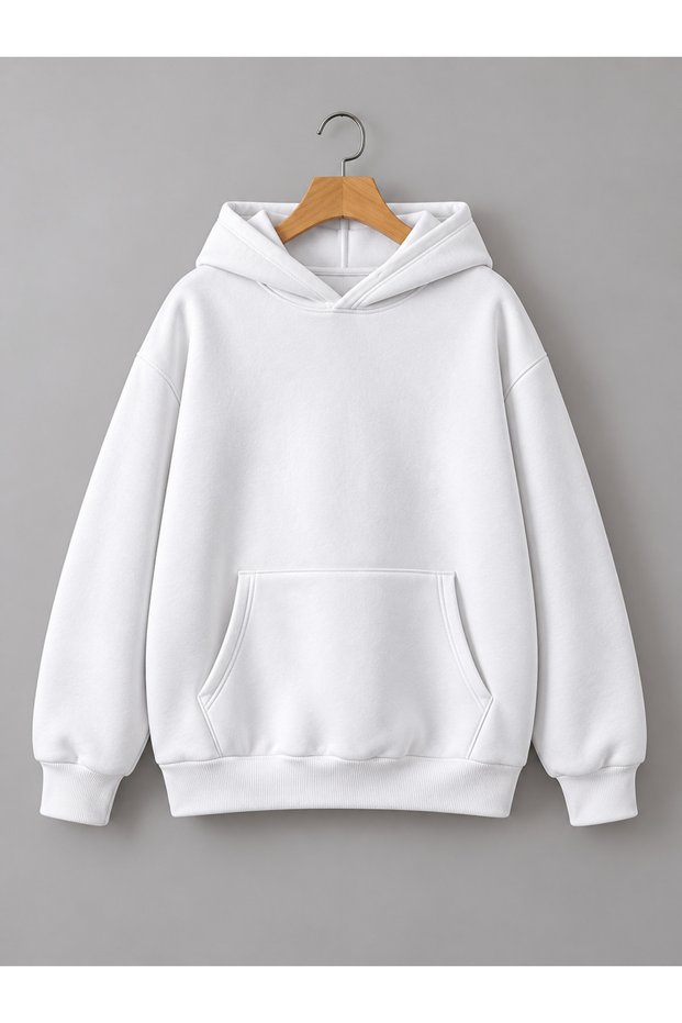 Unisex Oversize Black Plain Hooded Sweatshirt with 3 Thread Ribs and Kangaroo Pocket