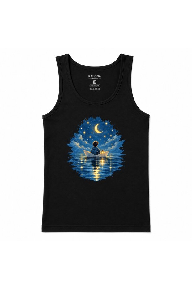 Moonlit Paper Boat Dream Graphic Tank Top