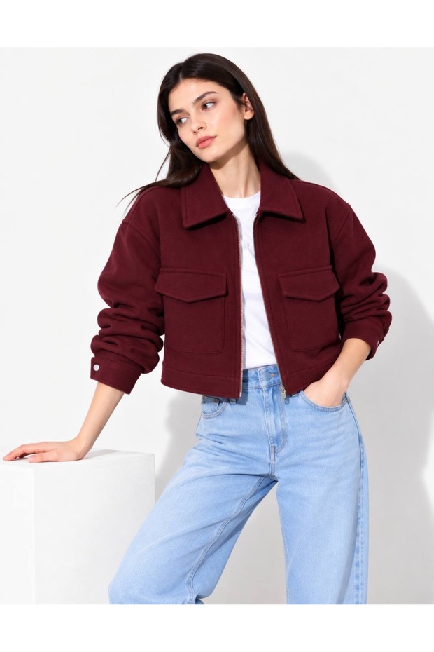Fermuarlı Crop ceket