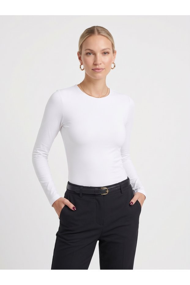Women's Long Sleeve Crew Neck Slim Fit Stretchy Bodysuit