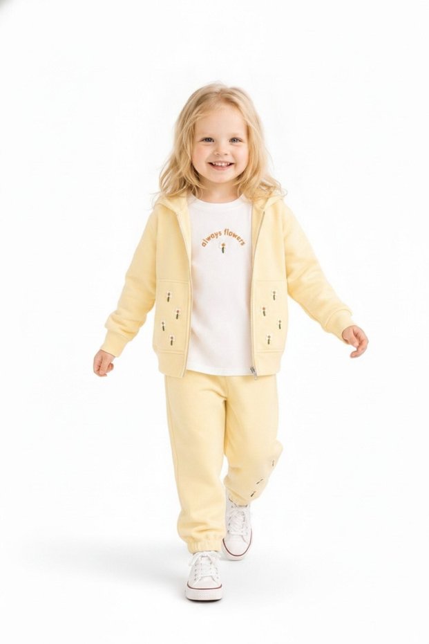 Baby Girl 1-4 Years Old Floral Motif Tracksuit Set Yellow