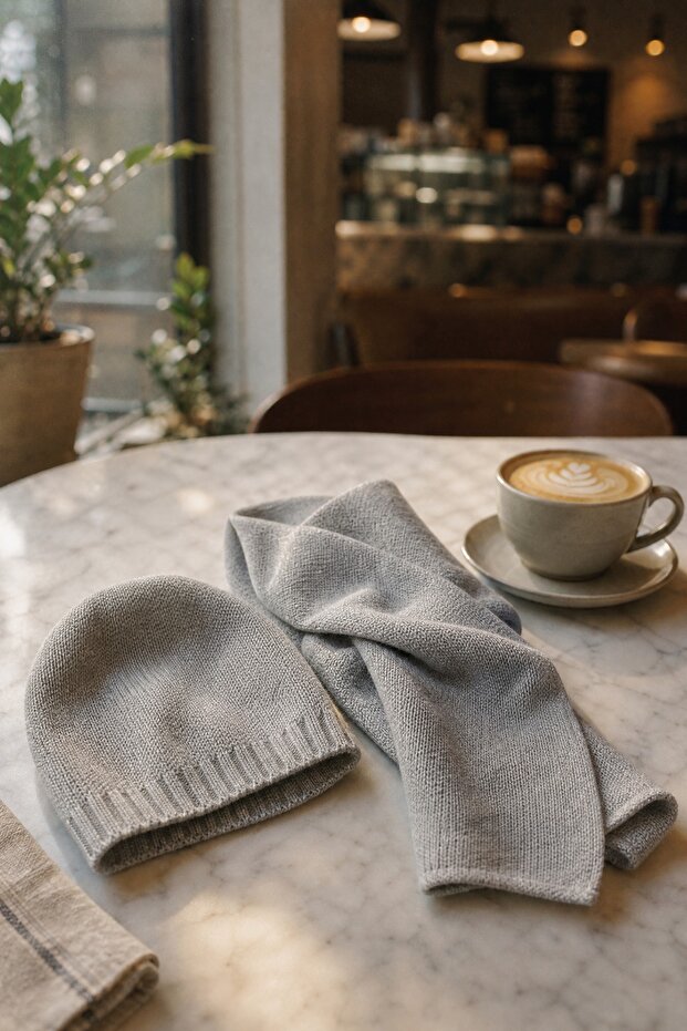 Thin Knitwear Beanie Scarf Set