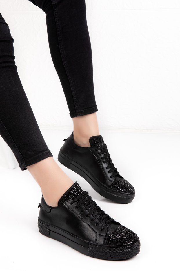 Women's Genuine Leather Jewelled Sneakers