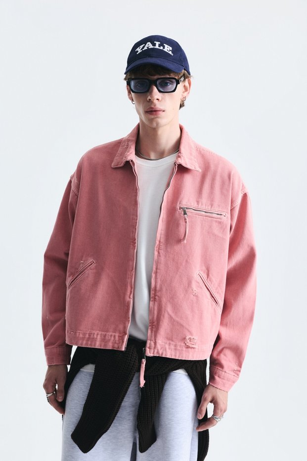 Oversize Zipper Closure Denim Coat