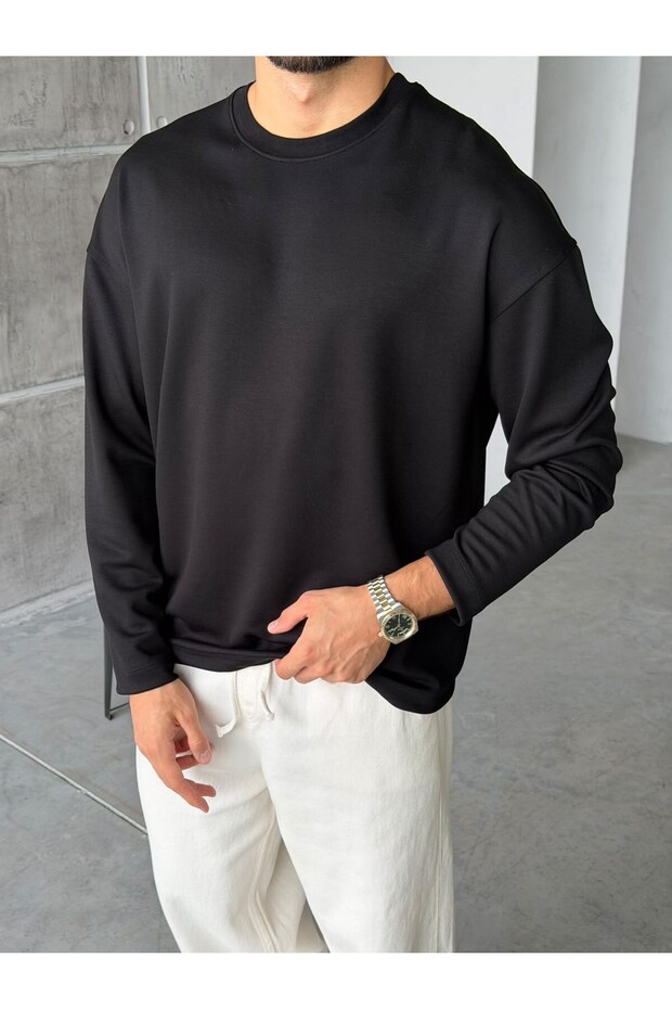 Oversize Basic Modal Fabric Sweat Black