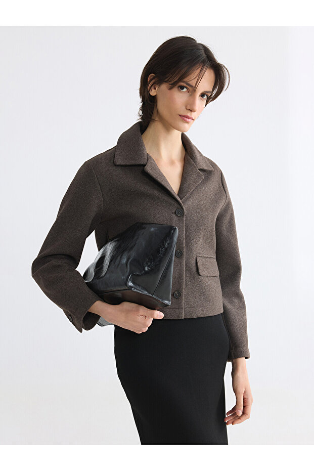Two Mt Shop Quality Lcw Everyday Brown Cashmere Plain Standard & Regular Women's Jacket