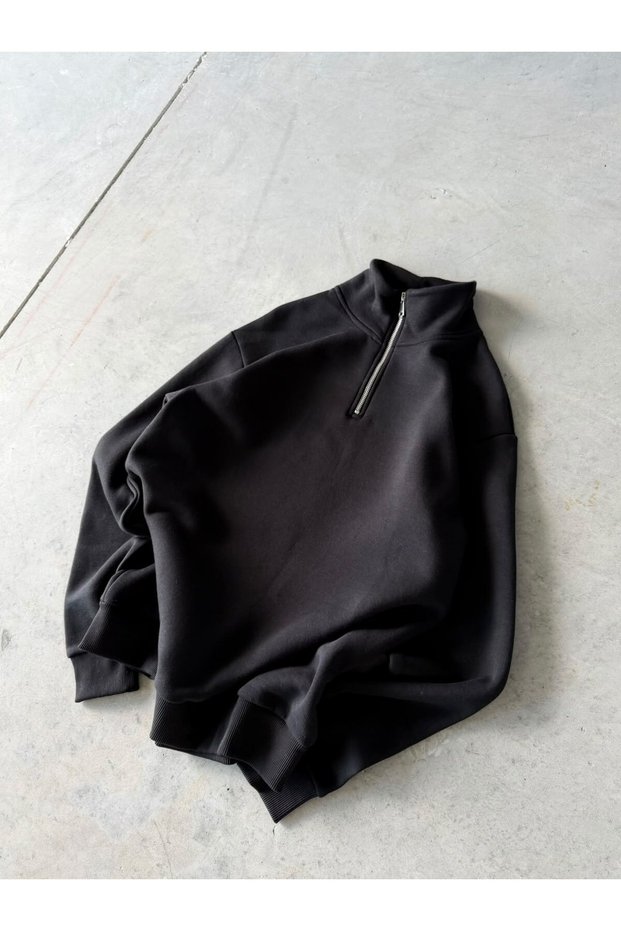 Half Zipper Basic Sweat Black