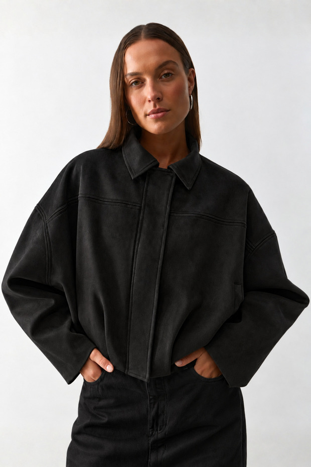 Black Suede Bomber Women's Jacket Mg2903