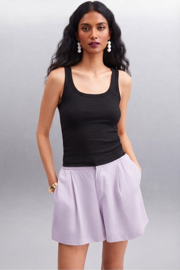 Ribbed Ribbed Look Slim Fit Body-Fitting Cotton Basic Blouse Undershirt