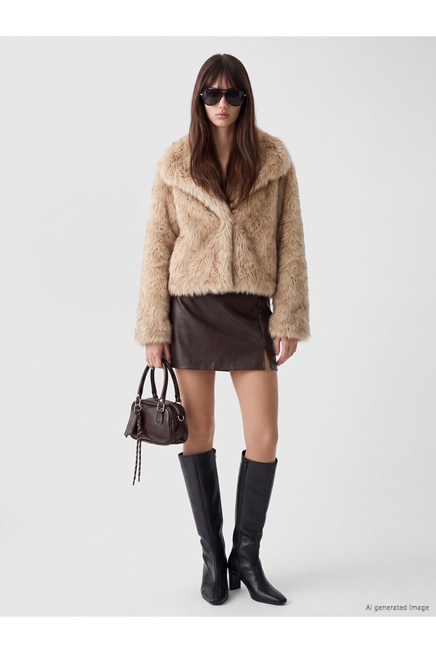 Alita City Farkıyla Xside Brown Faux Leather Straight Mini Women's Shorts Skirt