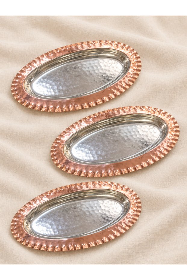 Oval Copper Snack Bowl 23 cm Set of 3