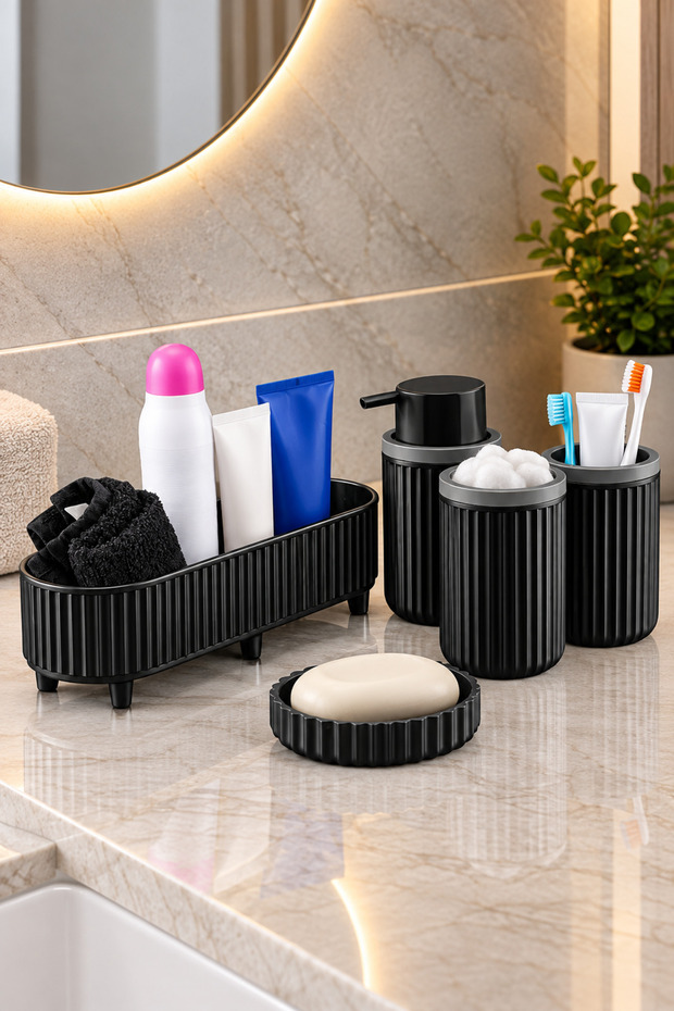 5-Piece Decorative Bathroom Set Black