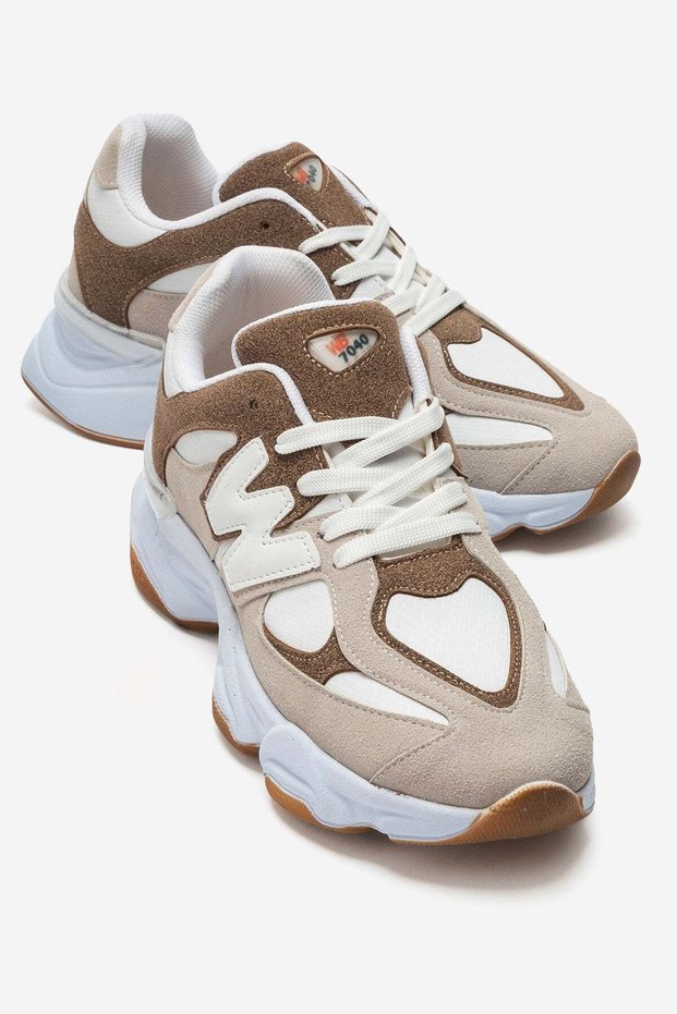 W-Li Connected Piece Leather Women's Sports Shoes Beige Vison