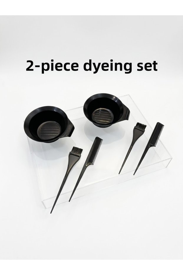 2-Piece Hair Coloring Set - 2 Mixing Bowls, 2 Brushes, 2 Combs Hairdresser Type Plastic Set