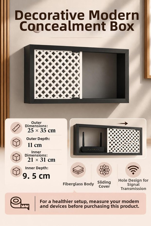 Wall Mountable Decorative Modem-Wifi and Insurance Storage Box 25X35 cm Depth 11 cm