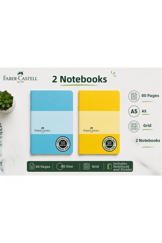 2 Pieces of A5 Small Size Faber Notebook, 80 Sheets, Checkered, Pp Cover