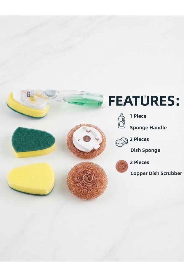 Kitchen Dishwashing Set 2 Pieces Sponges 2 Pieces Copper Dishwashing Wire 1 Piece with Bowl Handle Wenko