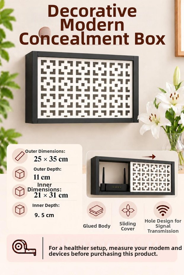 Wall Mountable Decorative Modem-Wifi and Insurance Storage Box 25X35 cm Depth 11 cm