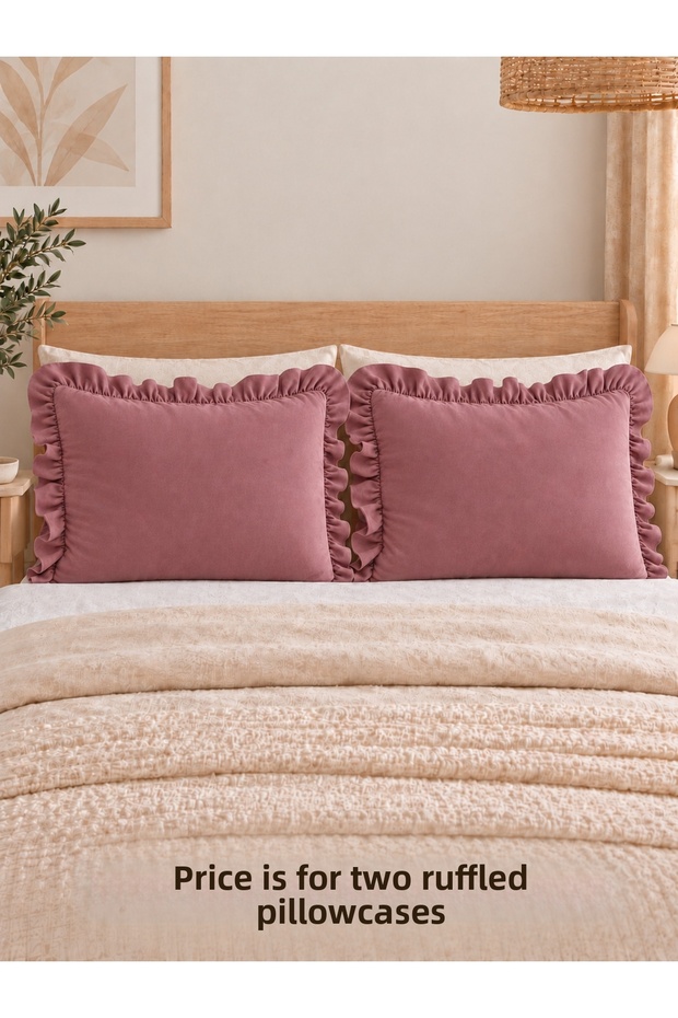 Pearl Ruffled Dusty Rose Pillowcase 2 Pieces