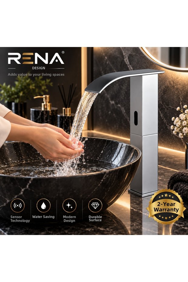 Chrome Square Bowl Sink Faucet with Photocell Sensor, Touchless Automatic Saving Water Modern Faucet
