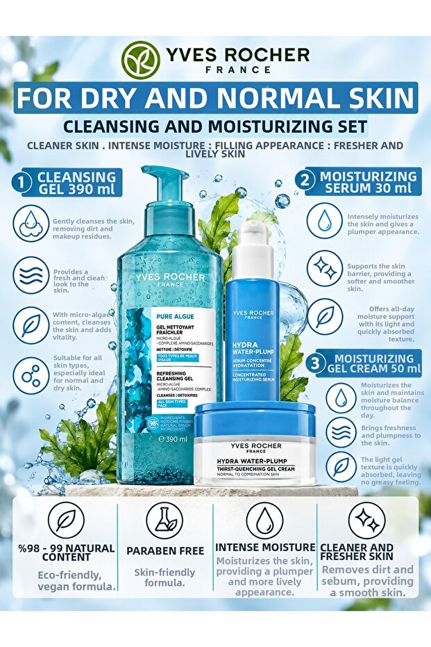 Hydra Water-Plump 3-Piece Set for Dry Skin – Cleanser, Serum, and Moisturizing Cream