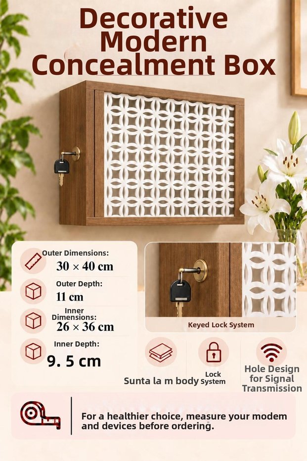 Wall Mountable Decorative Modem-Wifi and Fuse Storage Box Lockable System 30X40 cm Depth 11 cm