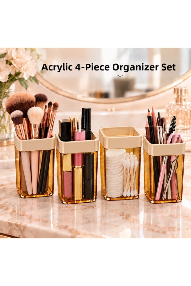 4-Piece Acrylic Makeup Organizer Set – Cosmetic and Grooming Supplies Organizer