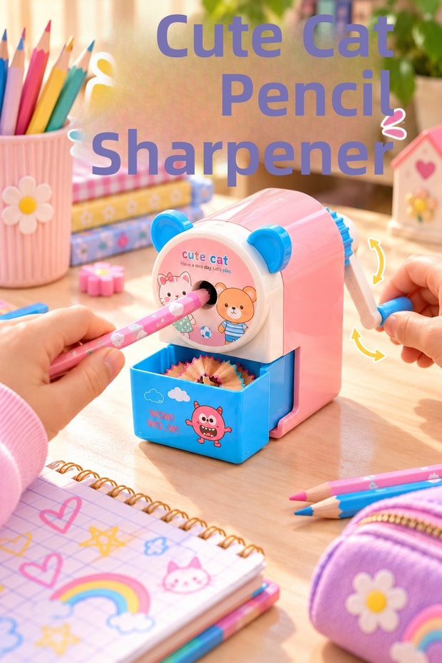 Pencil Sharpener with Sleeve – Pencil Sharpener with Container, Pencil Opener with Flip Sleeve - Pink