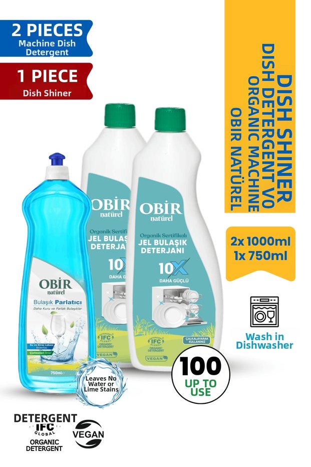 Organic Dishwasher Detergent (2 Pcs 1 Lt) Rinse Aid Gift