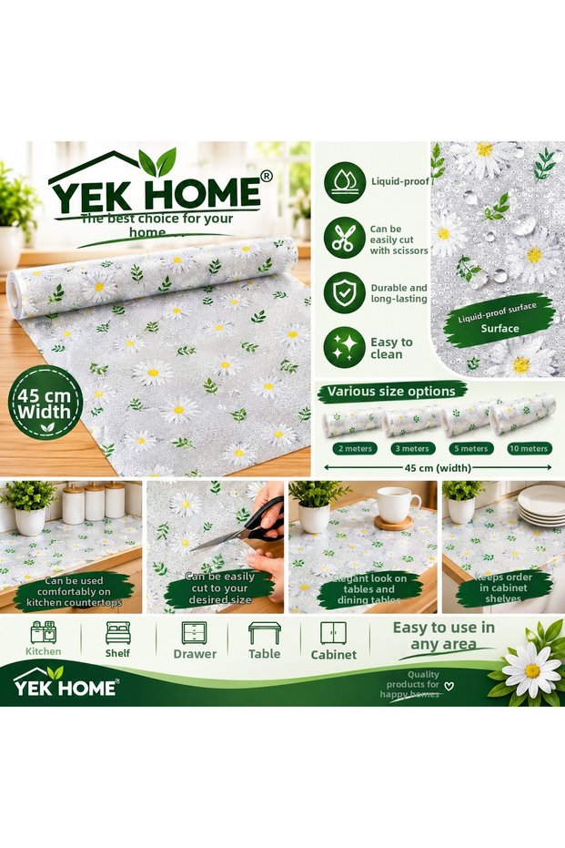 2-3-5-10 Meters X 45 cm Daisy Design Non-Slip Shelf Liner Roll Refrigerator Daisy Pattern Transparent Cabinet Drawer Shelf Cover