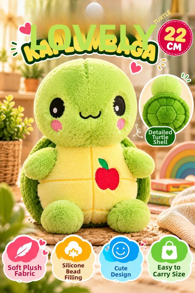 Green Apple Turtle Plush Toy 22 cm Soft Cute Children's Toy Cuddly Plush Model