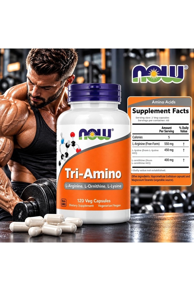 Tri-Amino L-Arginine, L-Ornithine, L-Lysine Amino Acids 120 Veg Capsules