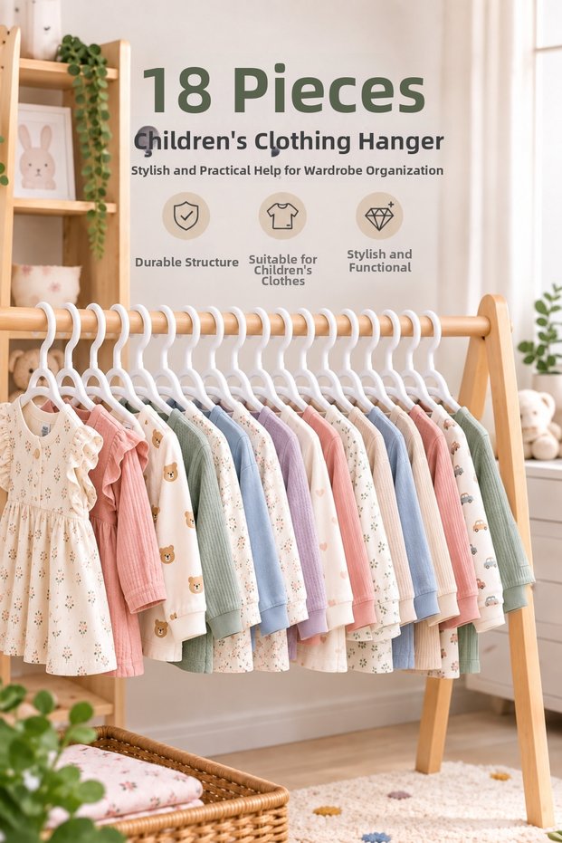 18 Pieces Children's Clothes Hangers - Baby Clothes Hangers - Children's Room Organizer Hangers - White 18 Pieces