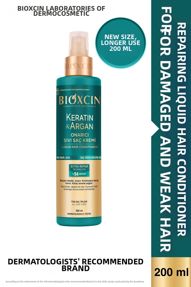 Keratin & argan repair liquid hair care cream 200 ml - for damaged and sensitive hair