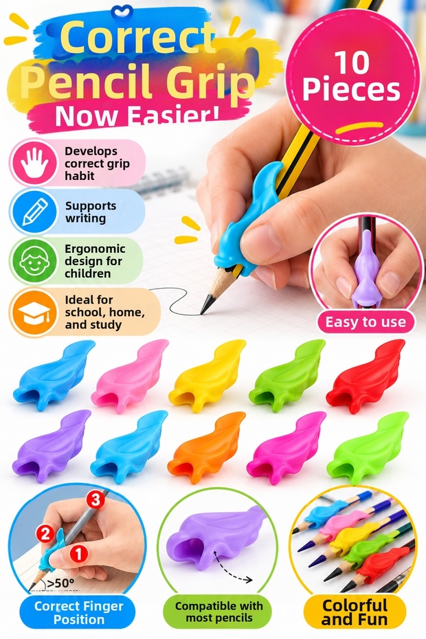 10 Pcs Pen Holding Device – Ergonomic Writing Aid for Teaching Correct Pen Grip – Pen Grip Educational Device for Kids
