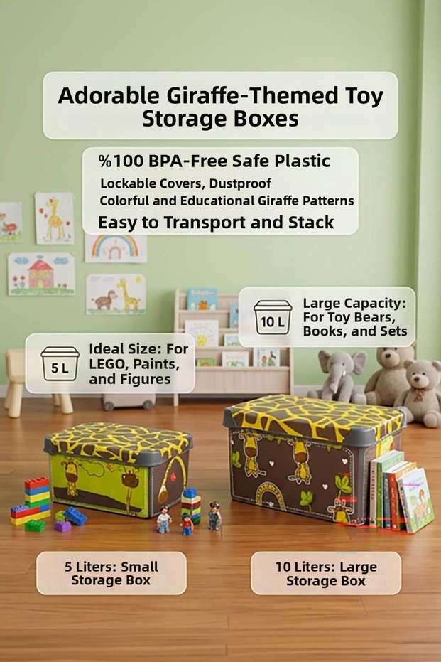 Style Box Giraffe Patterned 2 Piece Decorative Toy and Storage Box Set