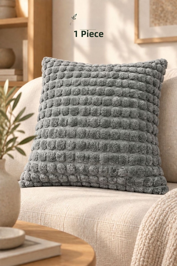 Gray Embossed Textured Decorative Throw Pillow with Double-Sided Hidden Zipper – 1 Piece