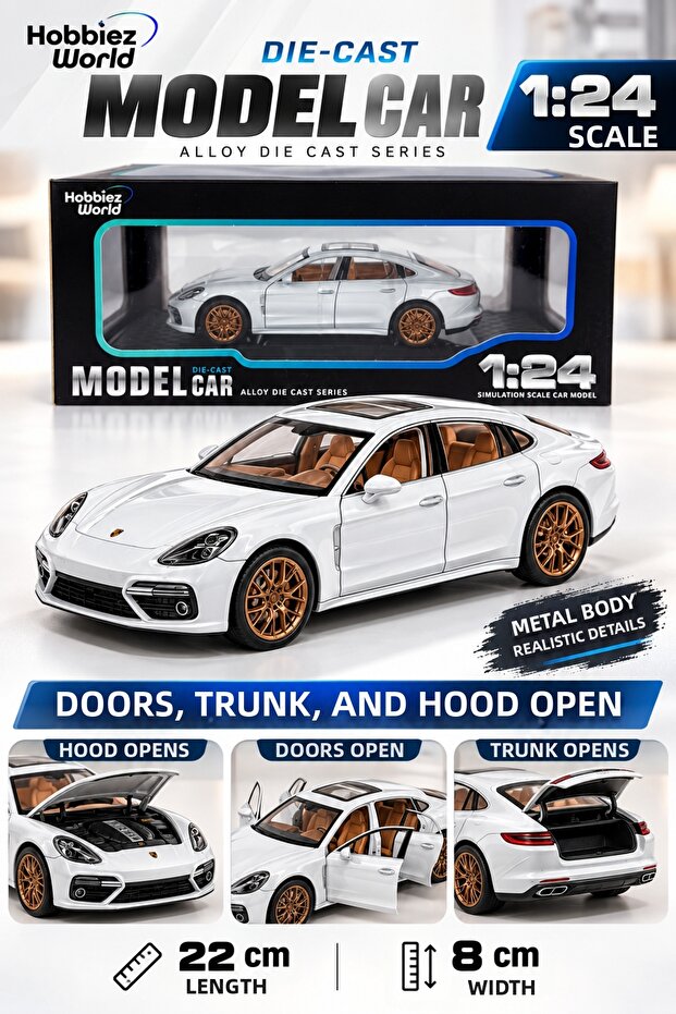 Porsche Panamera Turbo Designed 1:24 Metal Model Car 22 cm – Doors, Hood, Trunk Openable