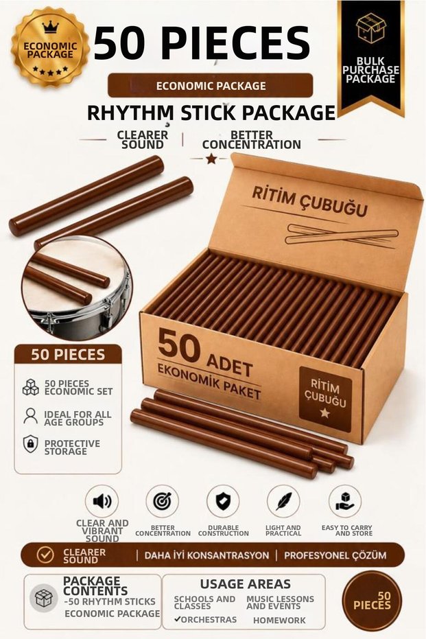 Örf-Bt-25Brw-25X Brown Rhythm Stick Örf Tools Set 25 cm Carbon Fiber Wholesale Package (25 Pairs Single Color)