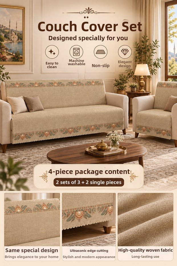 Multi-Purpose Modern Bohemian Velvet Sofa Cover, Sofa Bed Cover Set with Non-Slip Foam 3,3,1,1