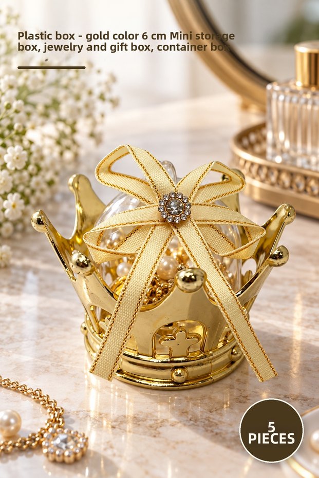 5 Pieces of Plastic Boxes – Gold Color 6 cm Mini Storage Box, Jewelry and Gift Box, Box Container