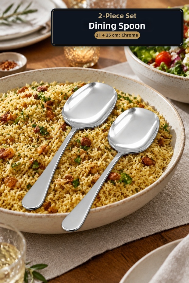2-Piece Serving Spoon Set 21 cm 25 cm Stainless Steel Pilav Serving Spoon