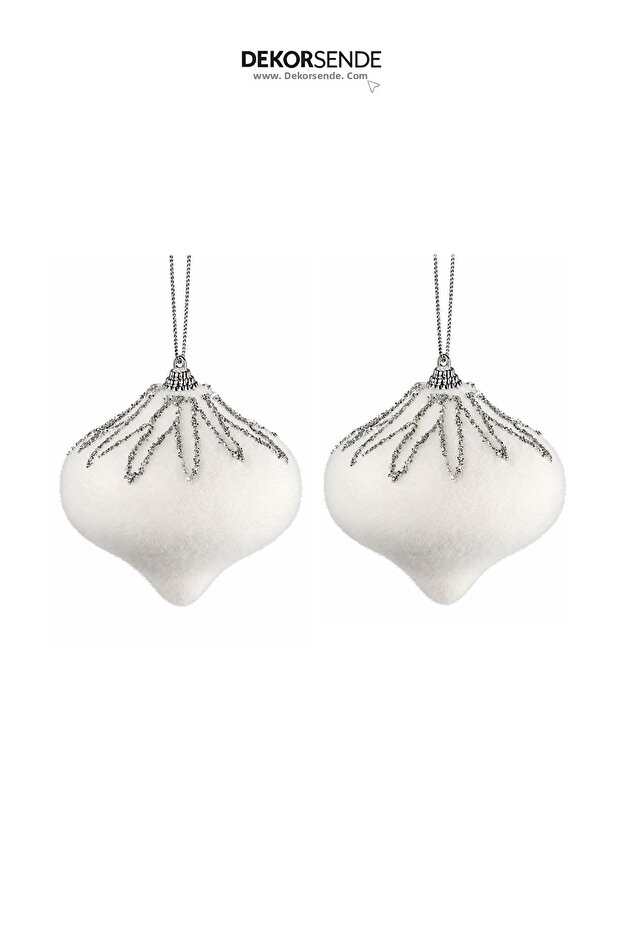 Christmas Tree Ball Silver Patterned 2-Piece White 10 cm