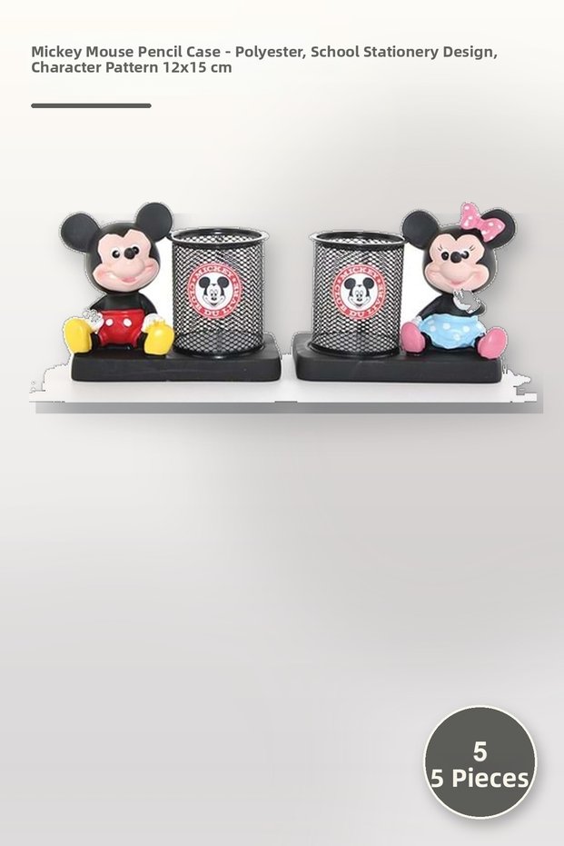 5 Pieces Mickey Mouse Pen Holder – Polyester Children's School Stationery Designed Pencil Case with Character Pattern 12X15 cm